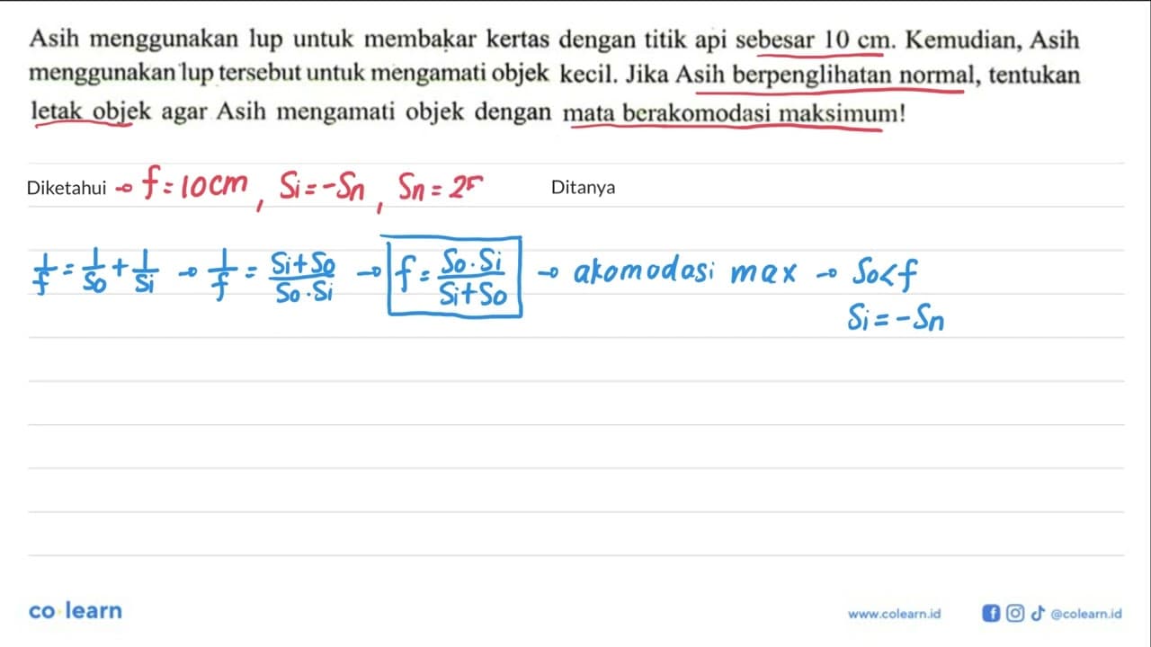 Asih menggunakan lup untuk membakar kertas dengan titik api