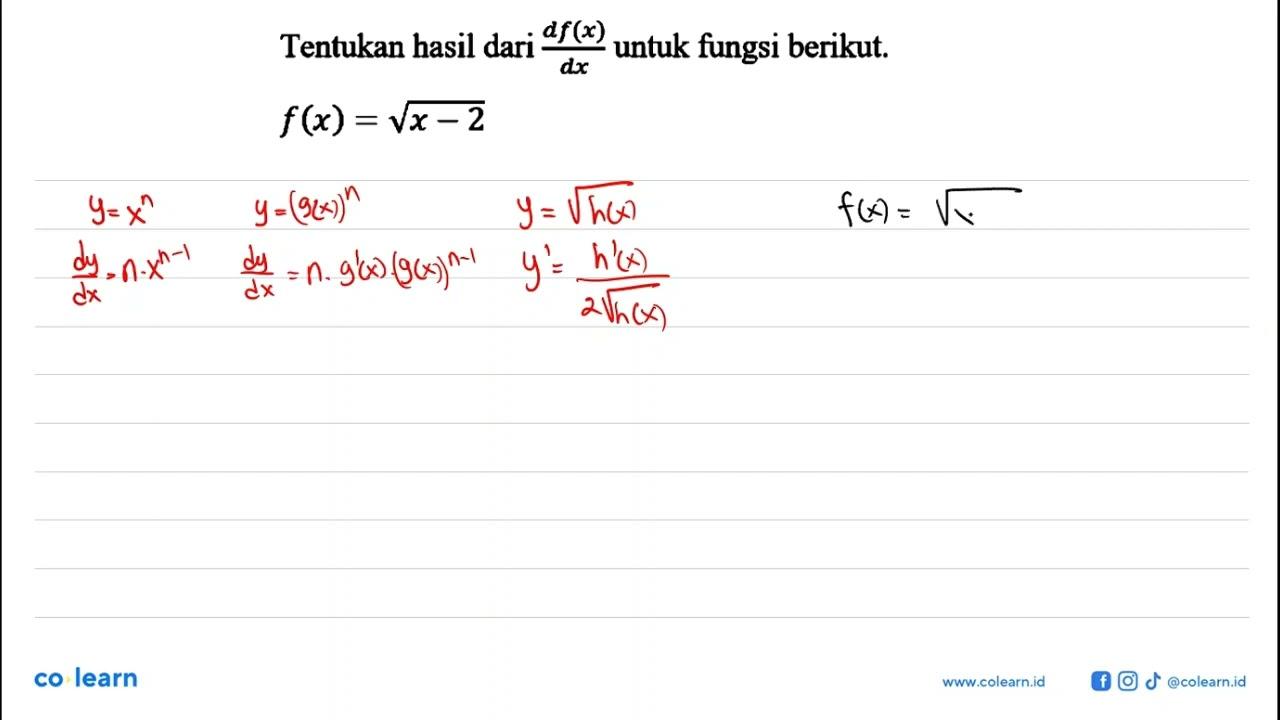 Tentukan hasil dari df(x) /dx untuk fungsi berikut