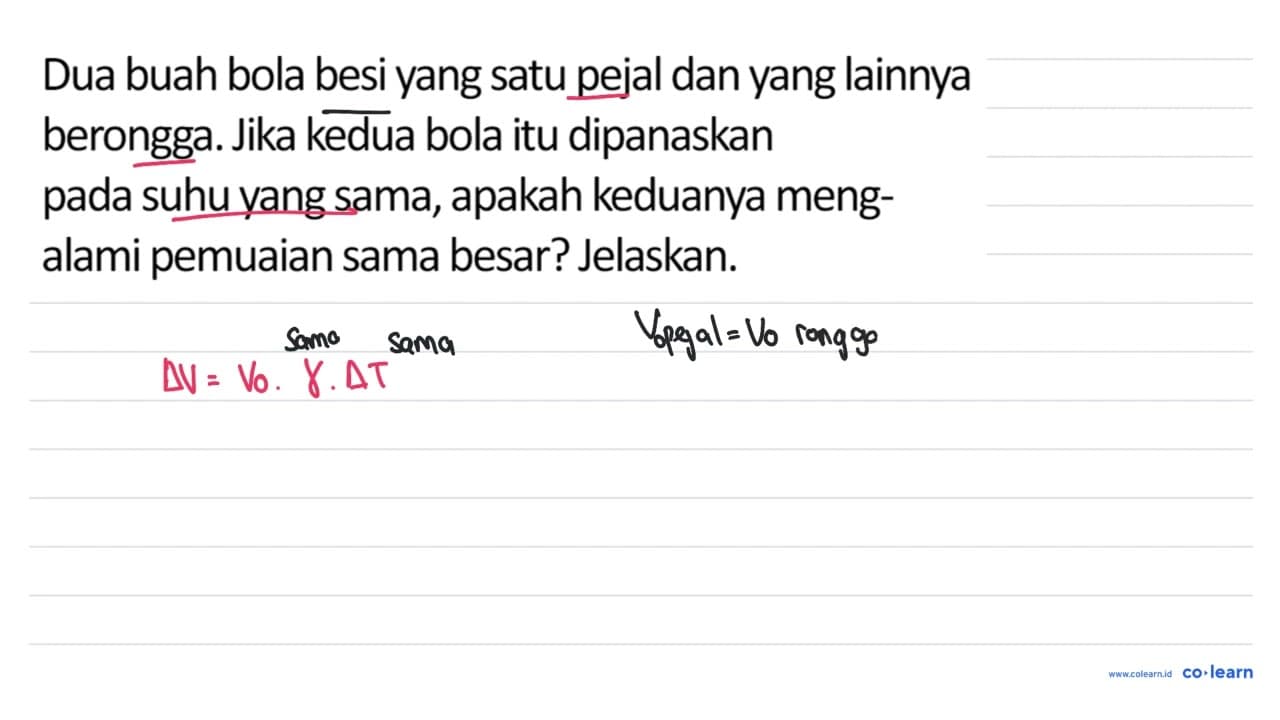 Dua buah bola besi yang satu pejal dan yang lainnya