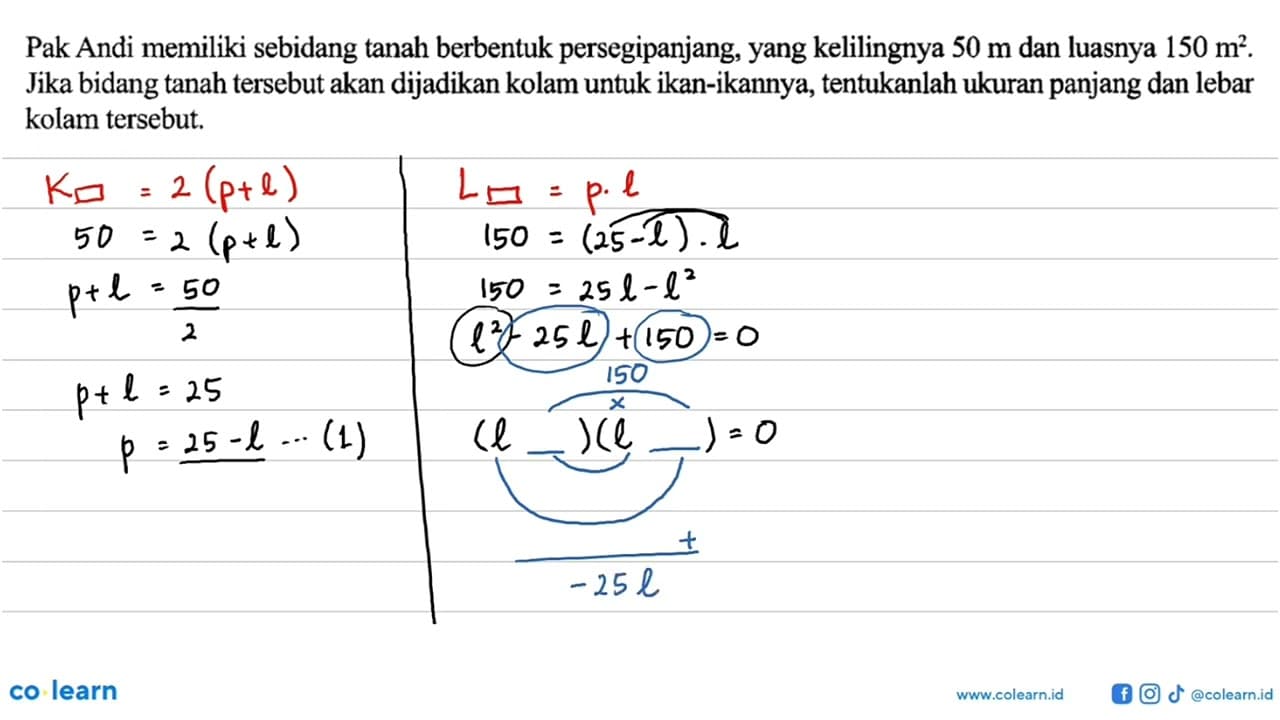 Pak Andi memiliki sebidang tanah berbentuk persegipanjang,