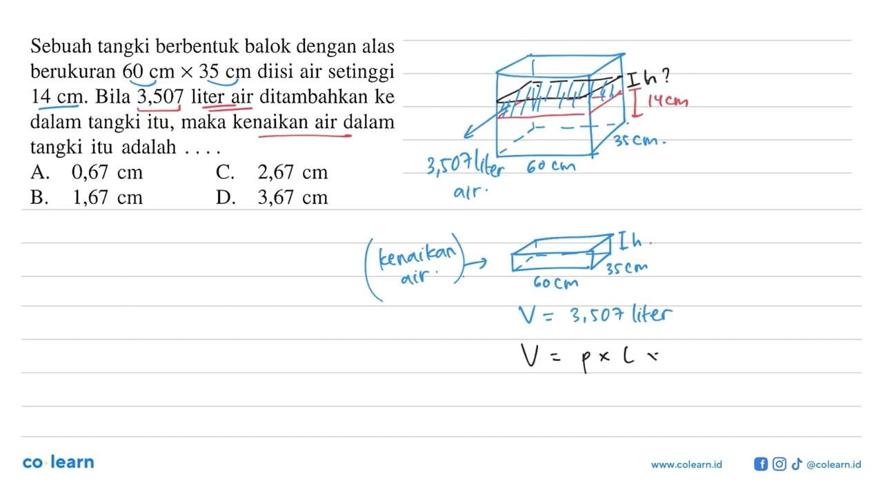 Sebuah tangki berbentuk balok dengan alas berukuran 60