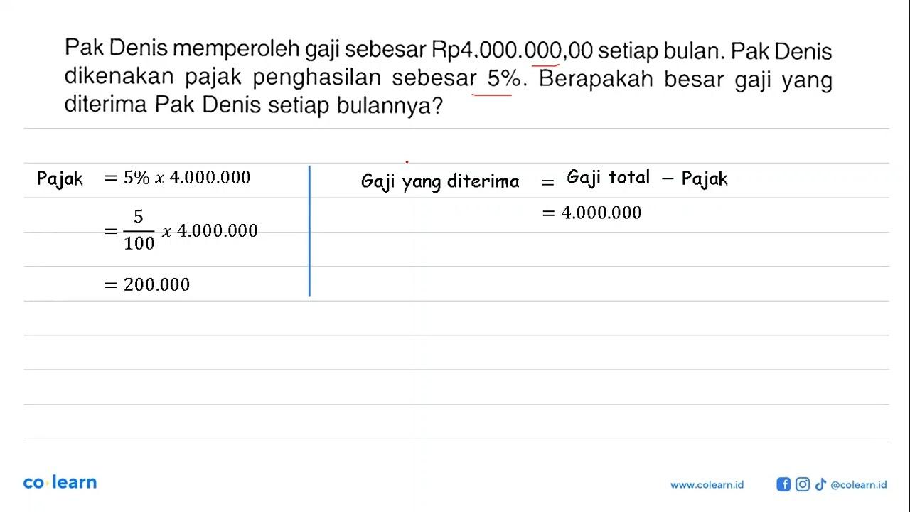 Pak Denis memperoleh gaji sebesar Rp4.000.000,00 setiap