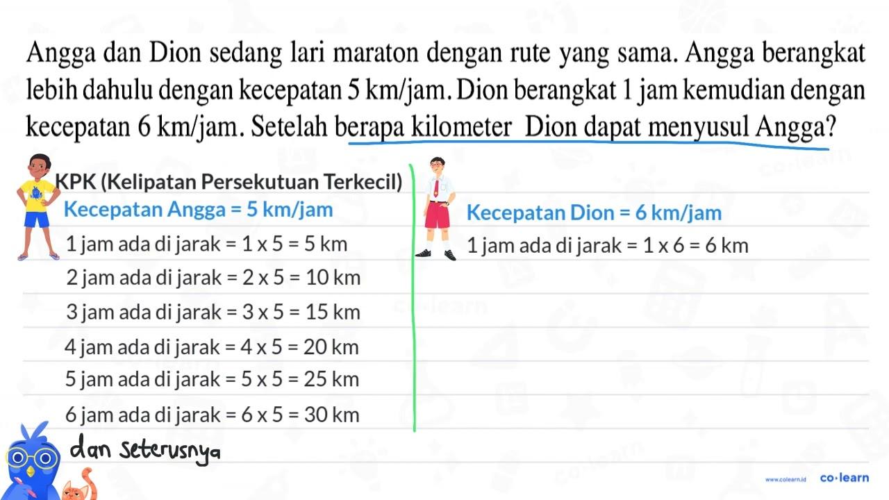 Angga dan Dion sedang lari maraton dengan rute yang sama.