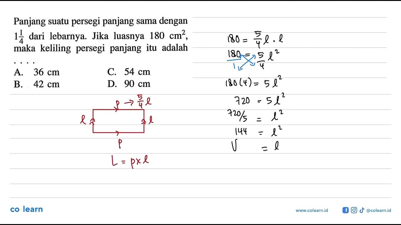 Panjang suatu persegi panjang sama dengan 1 1/4 dari