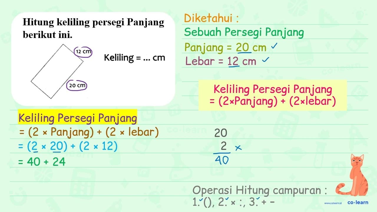 Hitunglah keliling persegi panjang berikut ini. { Keliling