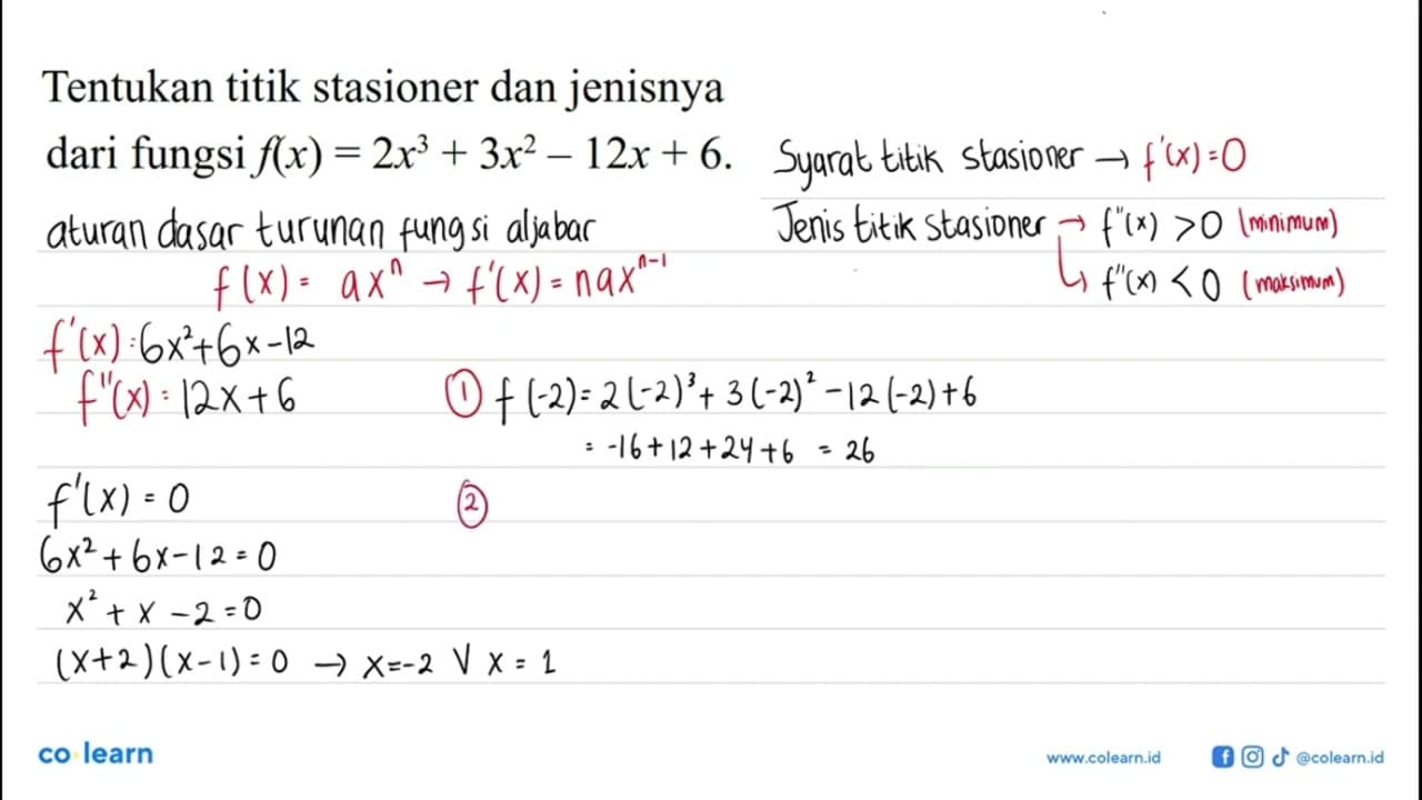 Tentukan titik stasioner dan jenisnya dari fungsi