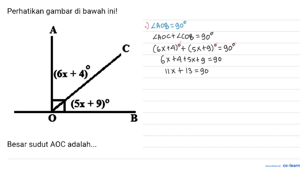 Perhatikan gambar di bawah ini! Besar sudut A O C adalah...