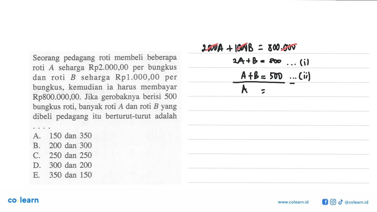 Seorang pedagang roti membeli beberapa seharga Rp2.000,00