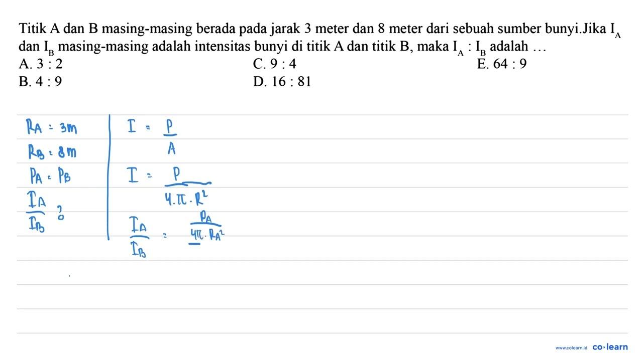 Titik A dan B masing-masing berada pada jarak 3 meter dan 8