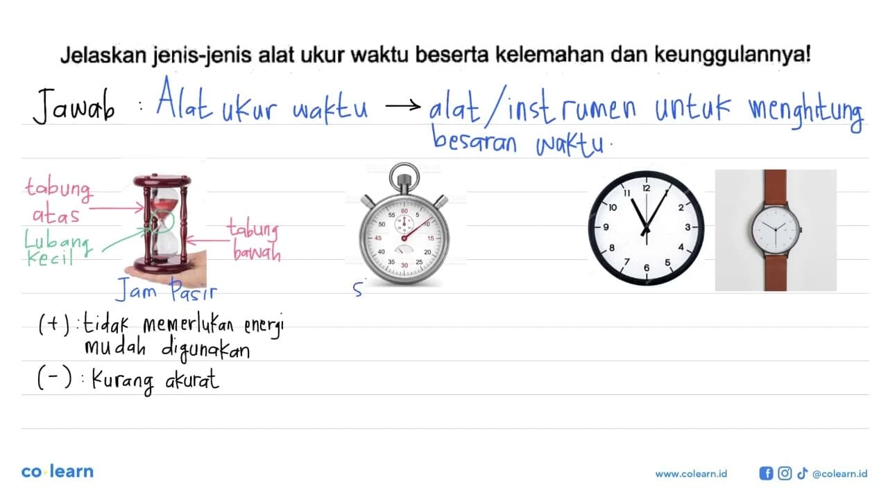 Jelaskan jenis-jenis alat ukur waktu beserta kelemahan dan