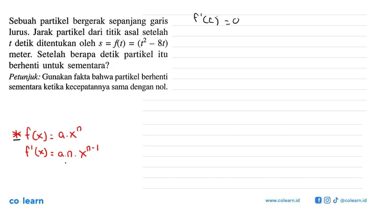 Sebuah partikel bergerak sepanjang garis lurus. Jarak