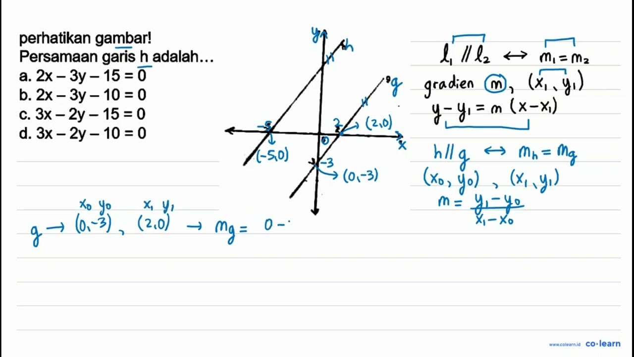 perhatikan gambar! Persamaan garis h adalah... a. 2 x-3