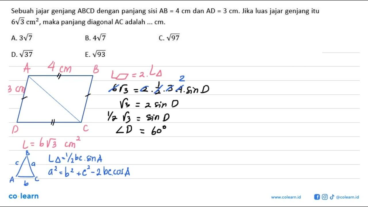 Sebuah jajar genjang ABCD dengan panjang sisi AB=4 cm dan