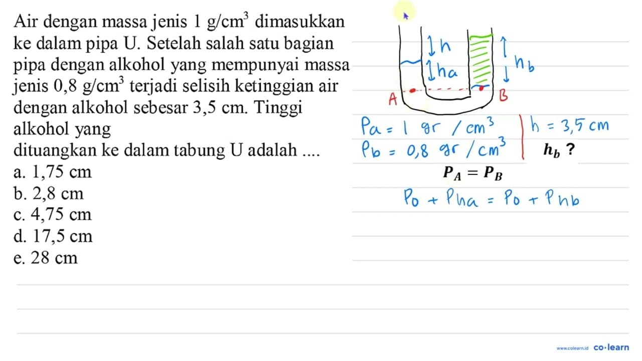 Air dengan massa jenis 1 g / cm^3 dimasukkan ke dalam pipa