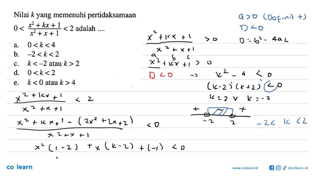 Nilai k yang memenuhi pertidaksamaan