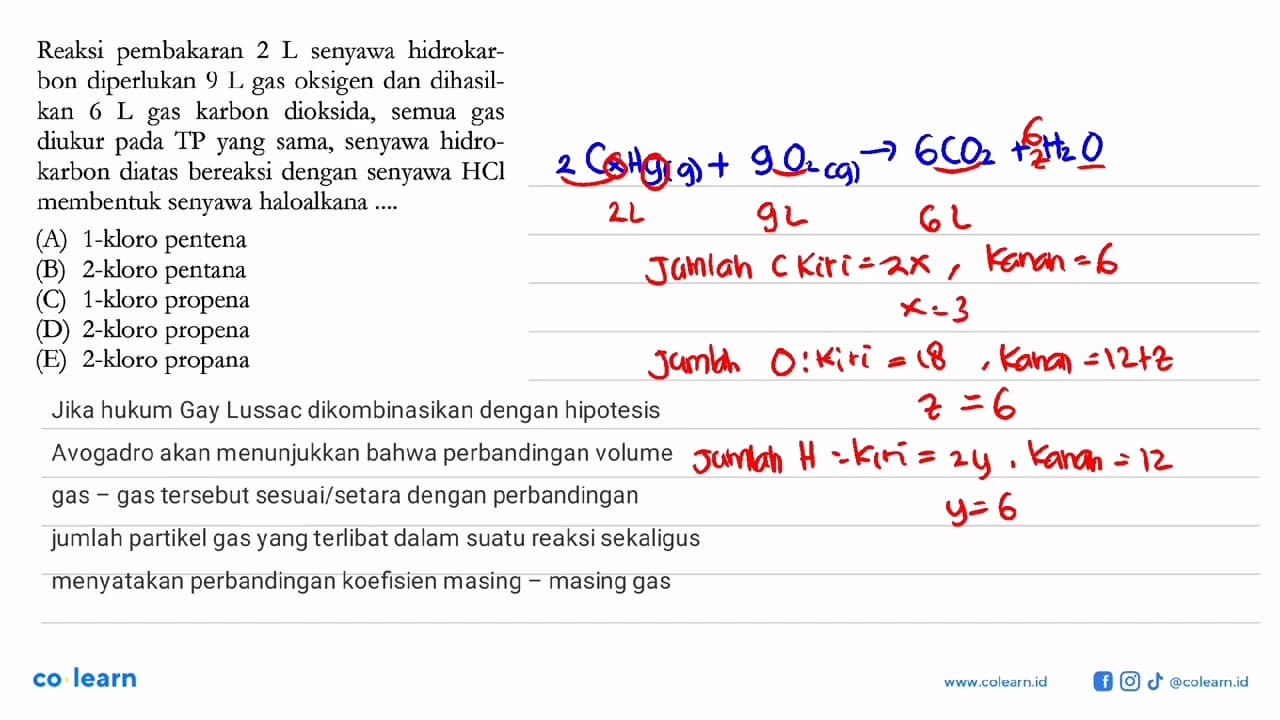 Reaksi pembakaran 2 L senyawa hidrokarbon diperlukan 9 L