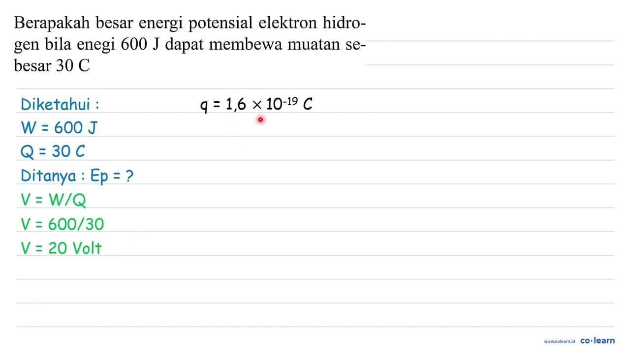 Berapakah besar energi potensial elektron hidrogen bila