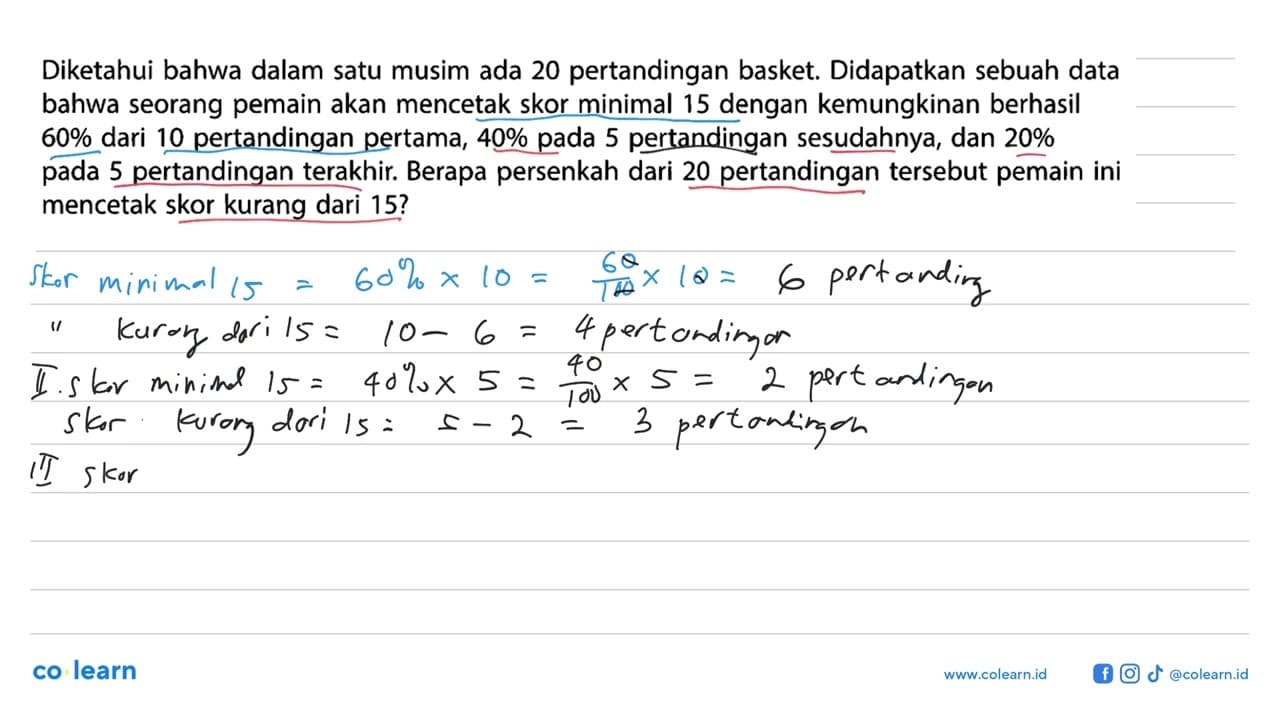 Diketahui bahwa dalam satu musim ada 20 pertandingan