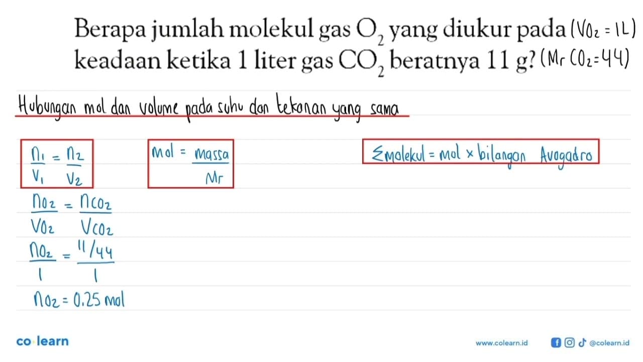 Berapa jumlah molekul gas O2 yang diukur pada keadaan