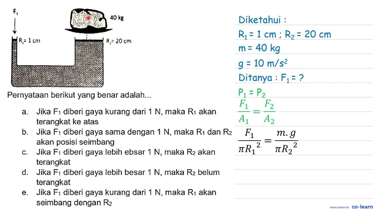 a. Jika F_(1) diberi gaya kurang dari 1 N , maka R_(1) akan