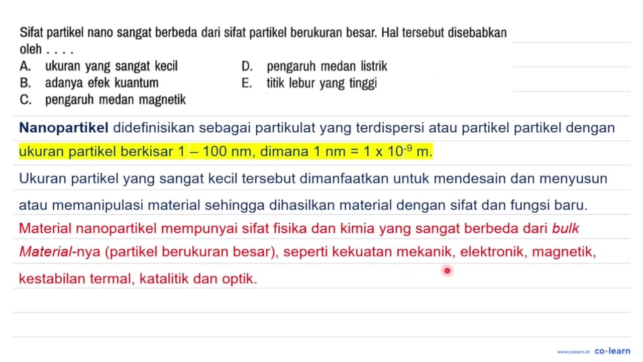 Sifat partikel nano sangat berbeda dari sifat partikel