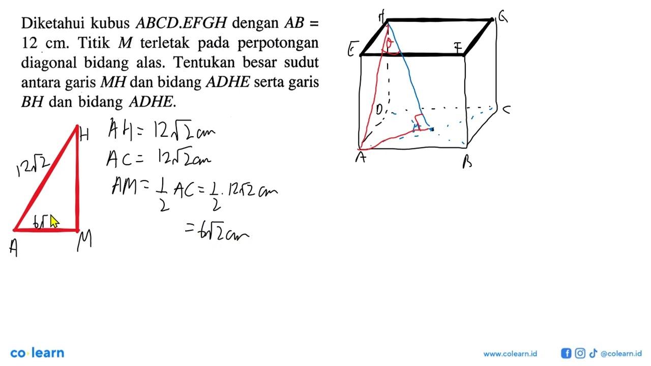 Diketahui kubus ABCD.EFGH dengan AB=12. Titik M terletak