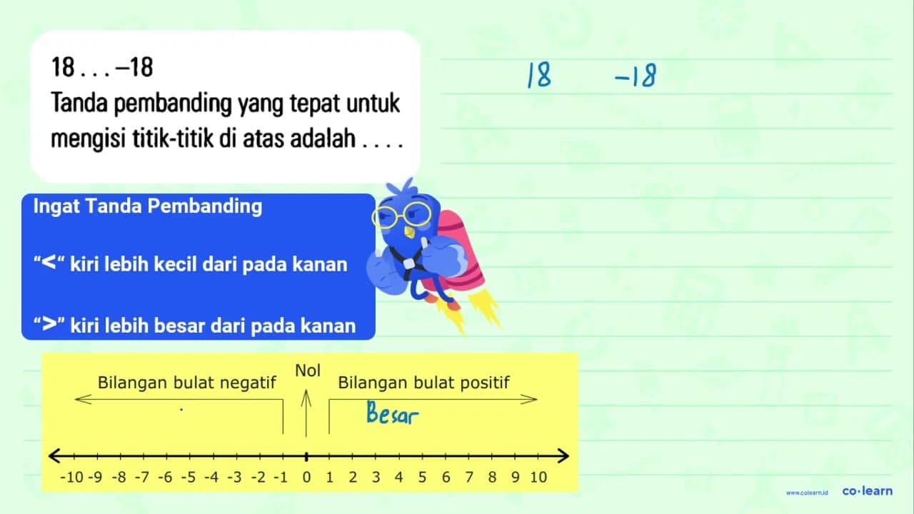 18 . . . -18 Tanda pembanding yang tepat untuk mengisi