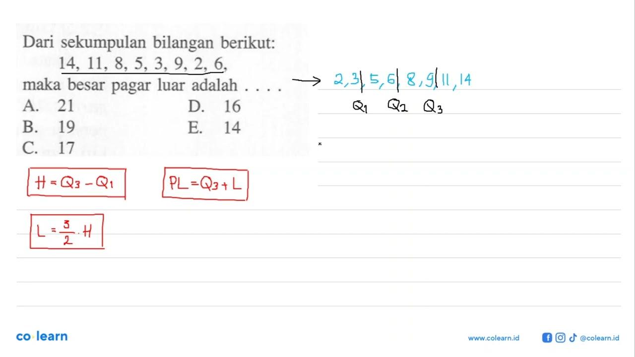 Dari sekumpulan bilangan berikut: 14, 11, 8, 5,3, 9, 2, 6,