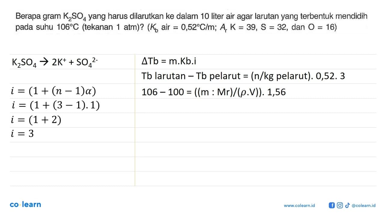 Berapa gram K2SO4 yang harus dilarutkan ke dalam 10 liter