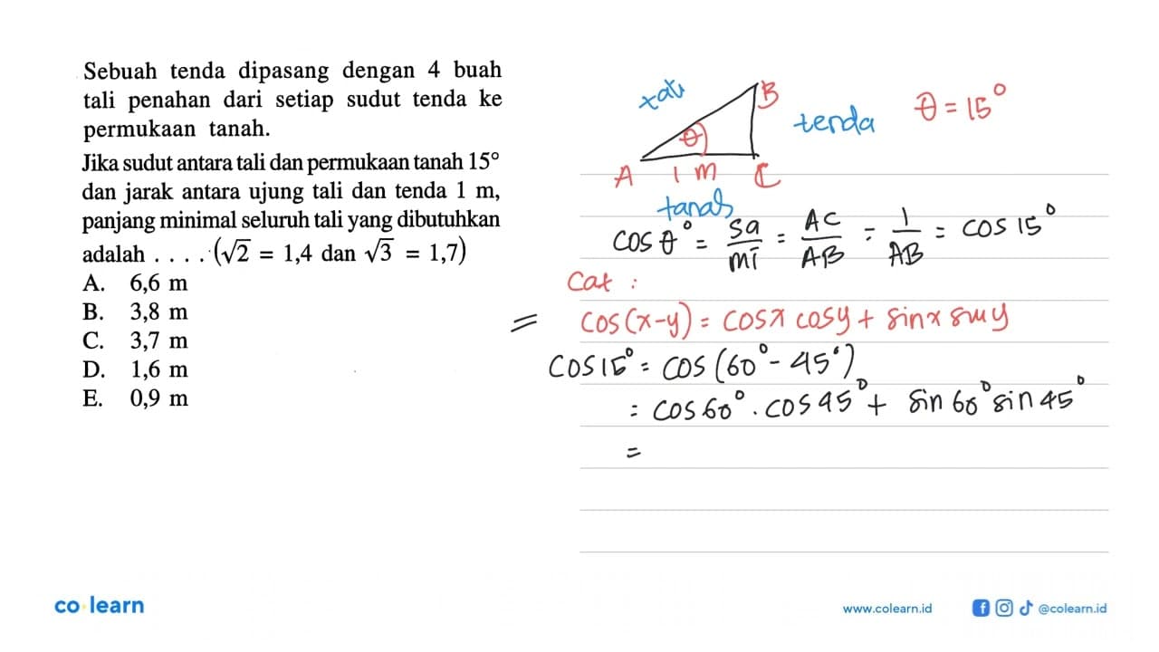 Sebuah tenda dipasang dengan 4 buah tali penahan dari