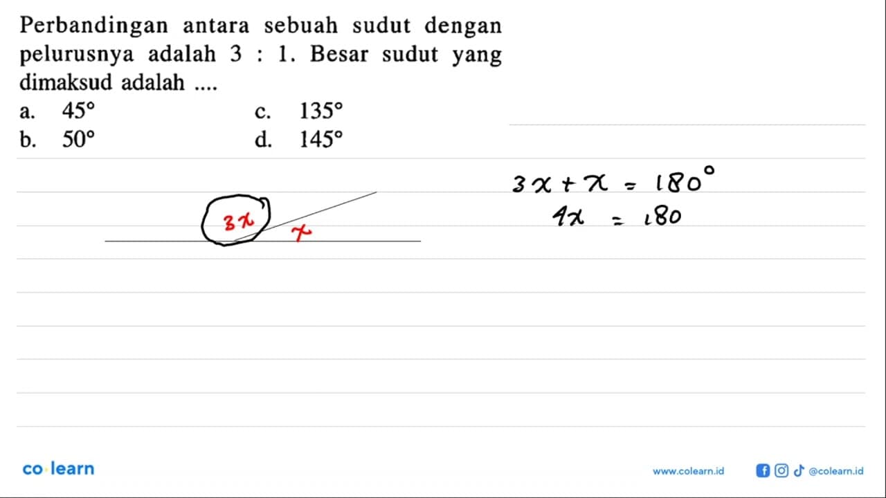 Perbandingan antara sebuah sudut denganpelurusnya adalah