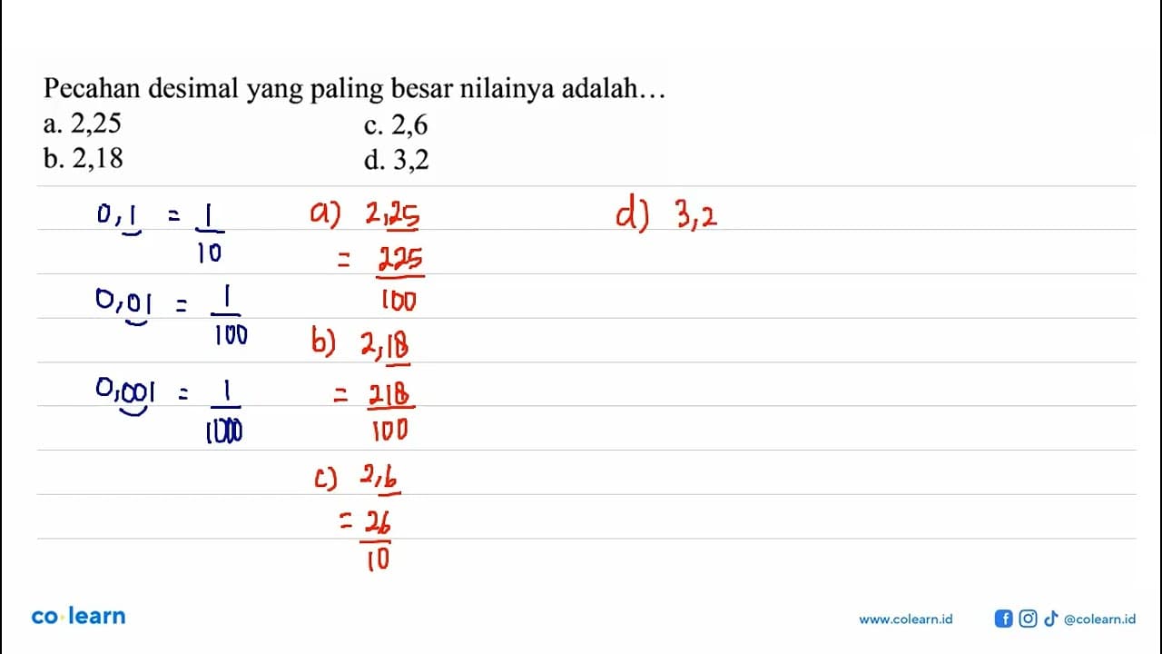 Pecahan desimal yang paling besar nilainya adalah... a.