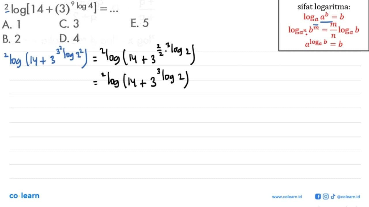 2log[14+(3)^(9log 4)]=...