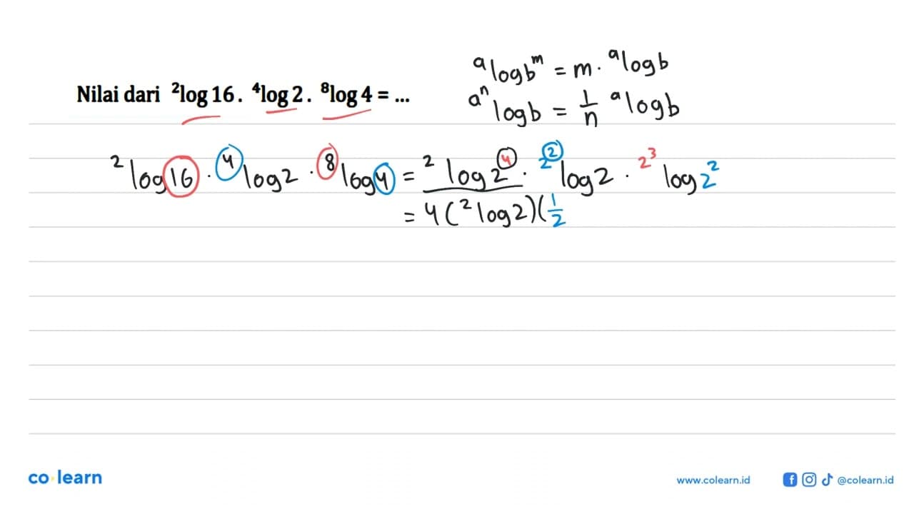 Nilai dari 2log16.4log2.8log4=...