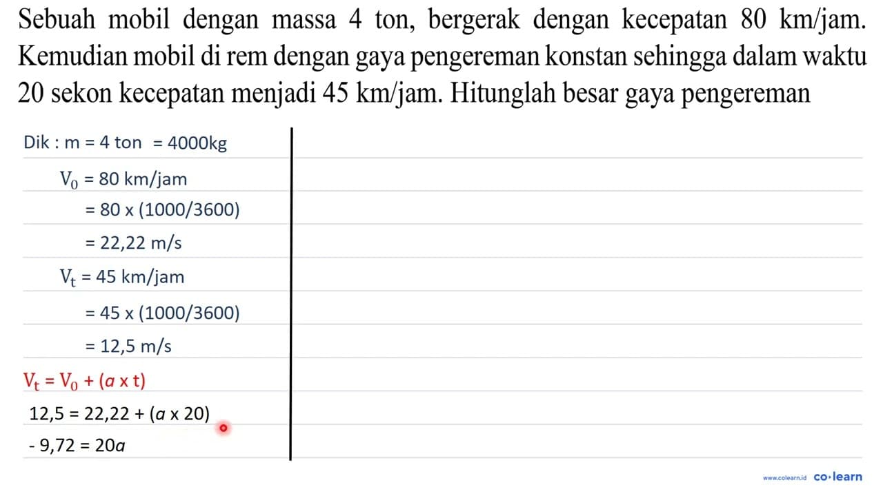 Sebuah mobil dengan massa 4 ton, bergerak dengan kecepatan