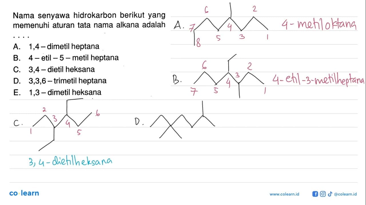 Nama senyawa hidrokarbon berikut yang memenuhi aturan tata