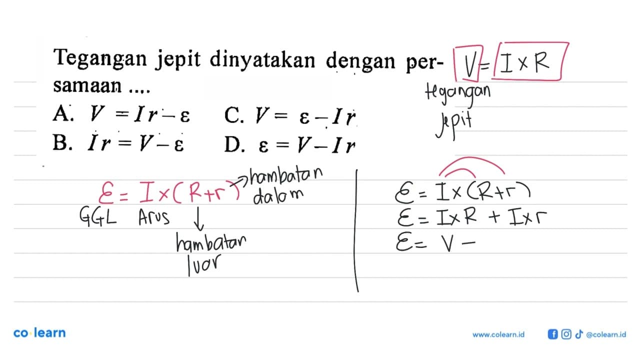 Tegangan jepit dinyatakan dengan persamaan ....