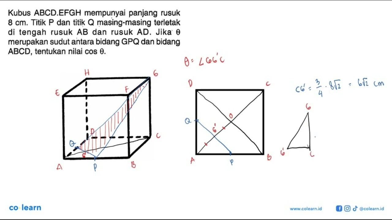 Kubus ABCD.EFGH mempunyai panjang rusuk 8 cm. Titik P dan