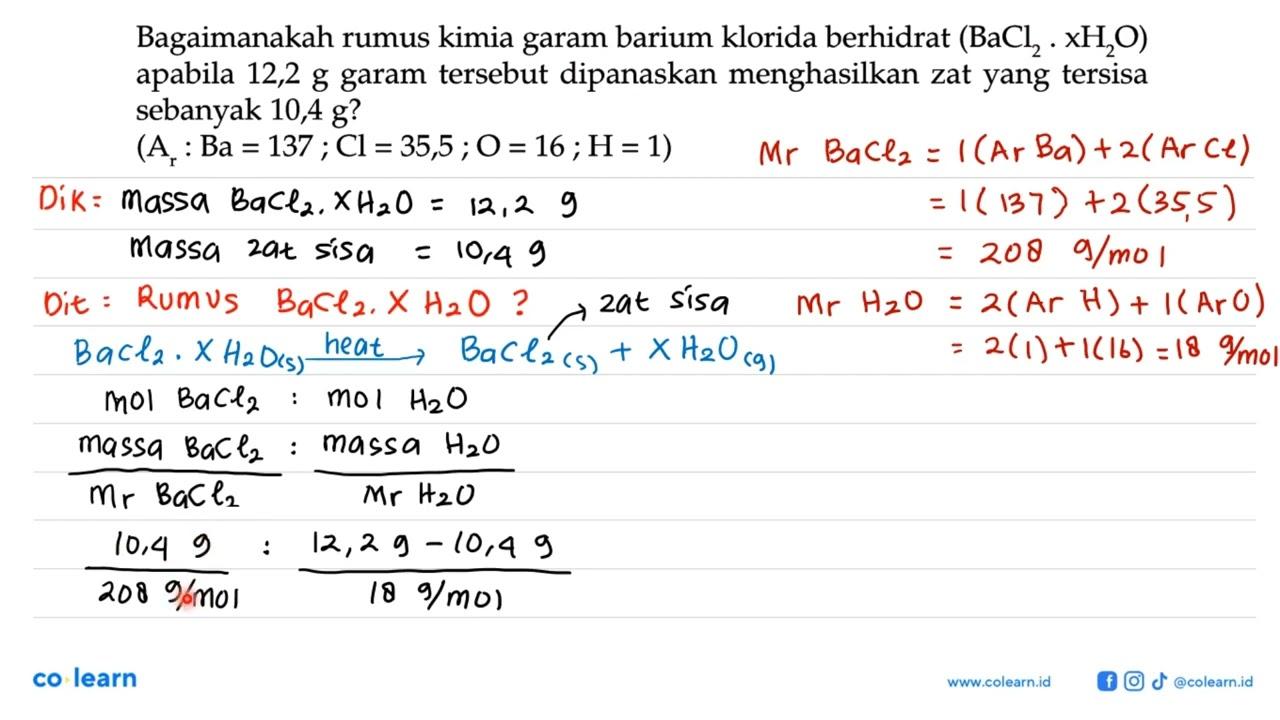 Bagaimanakah rumus kimia garam barium klorida berhidrat