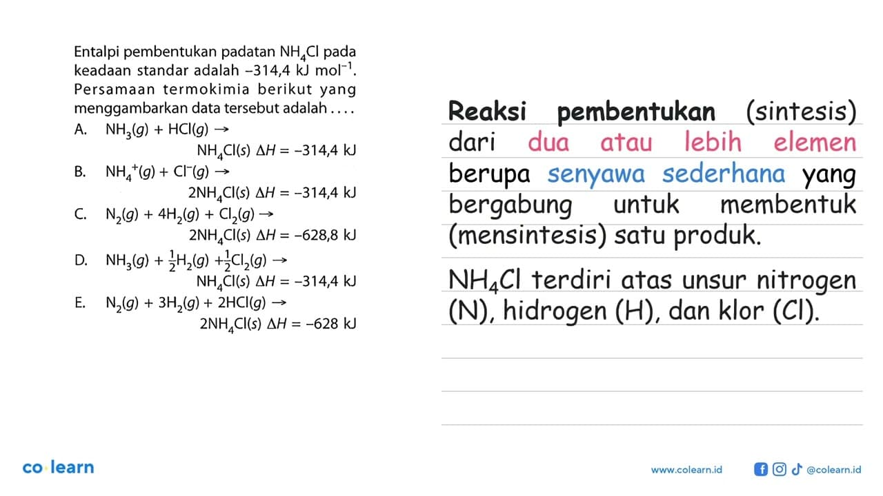 Entalpi pembentukan padatan NH4Cl pada keadaan standar