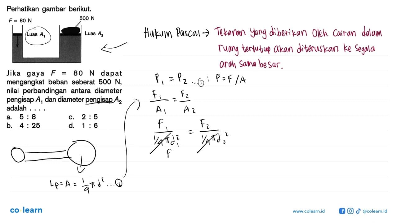 Perhatikan gambar berikut.Jika gaya F=80 N dapat mengangkat