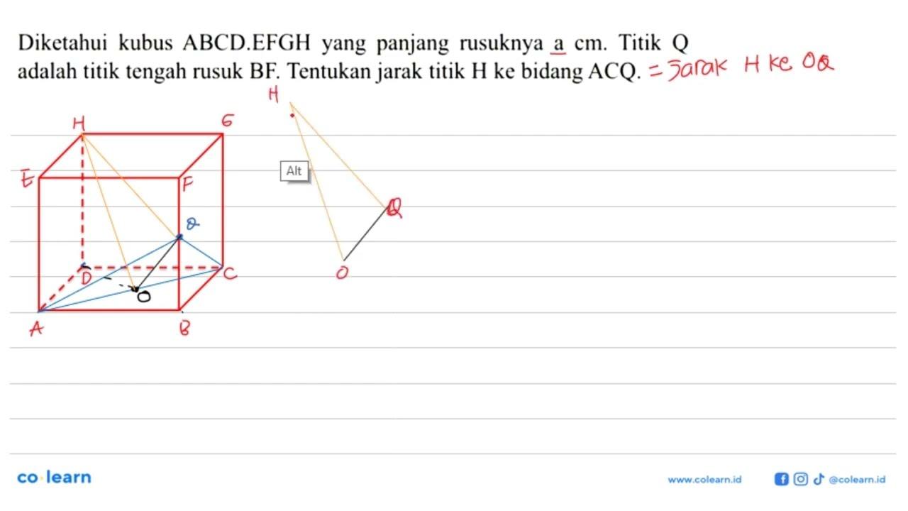 Diketahui kubus ABCD.EFGH yang panjang rusuknya a cm. Titik