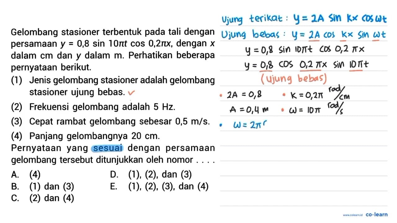 Gelombang stasioner terbentuk pada tali dengan persamaan