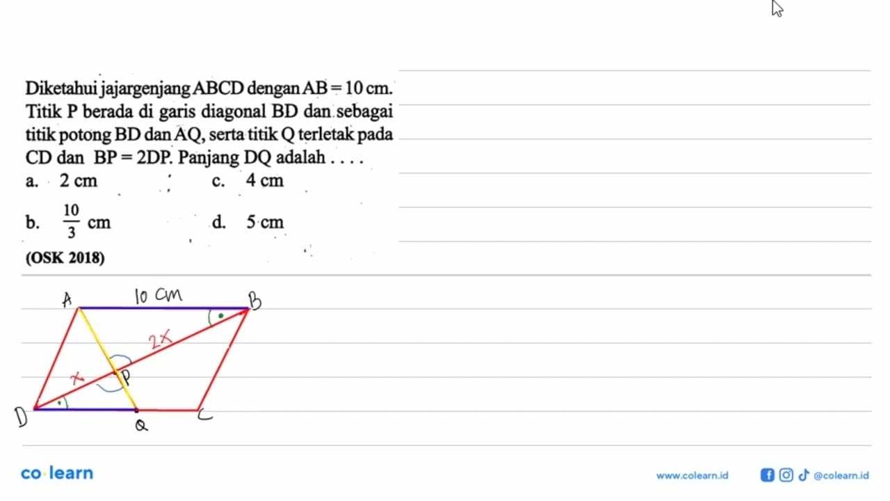 Diketahui jajargenjang ABCD dengan AB=10 cm. Titik P berada