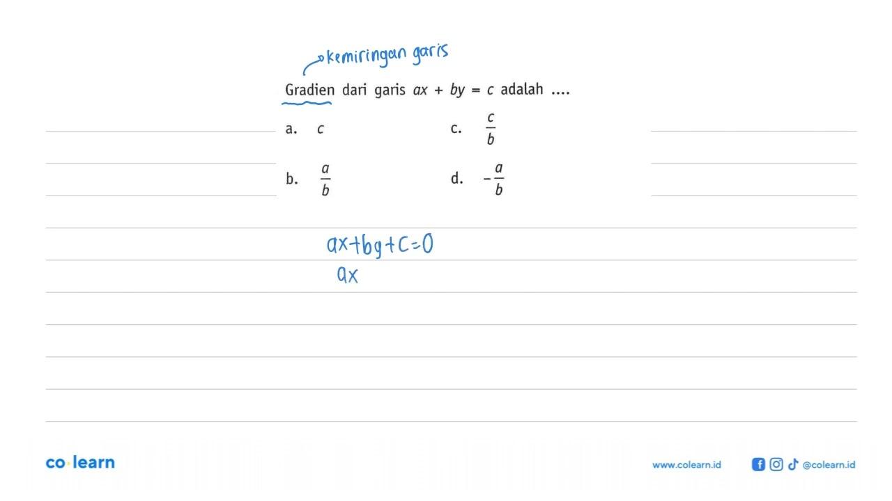 Gradien dari garis ax + by = c adalah ....