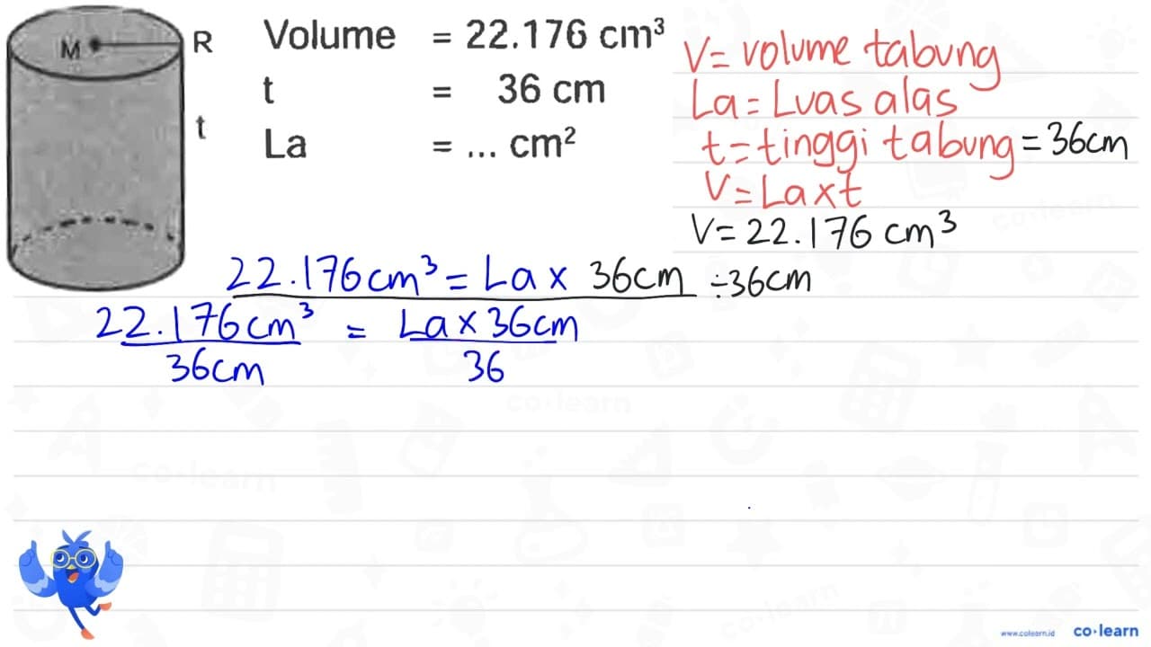 begin{aligned) m { Volume ) =22.176 cm^(3) t =36 cm La