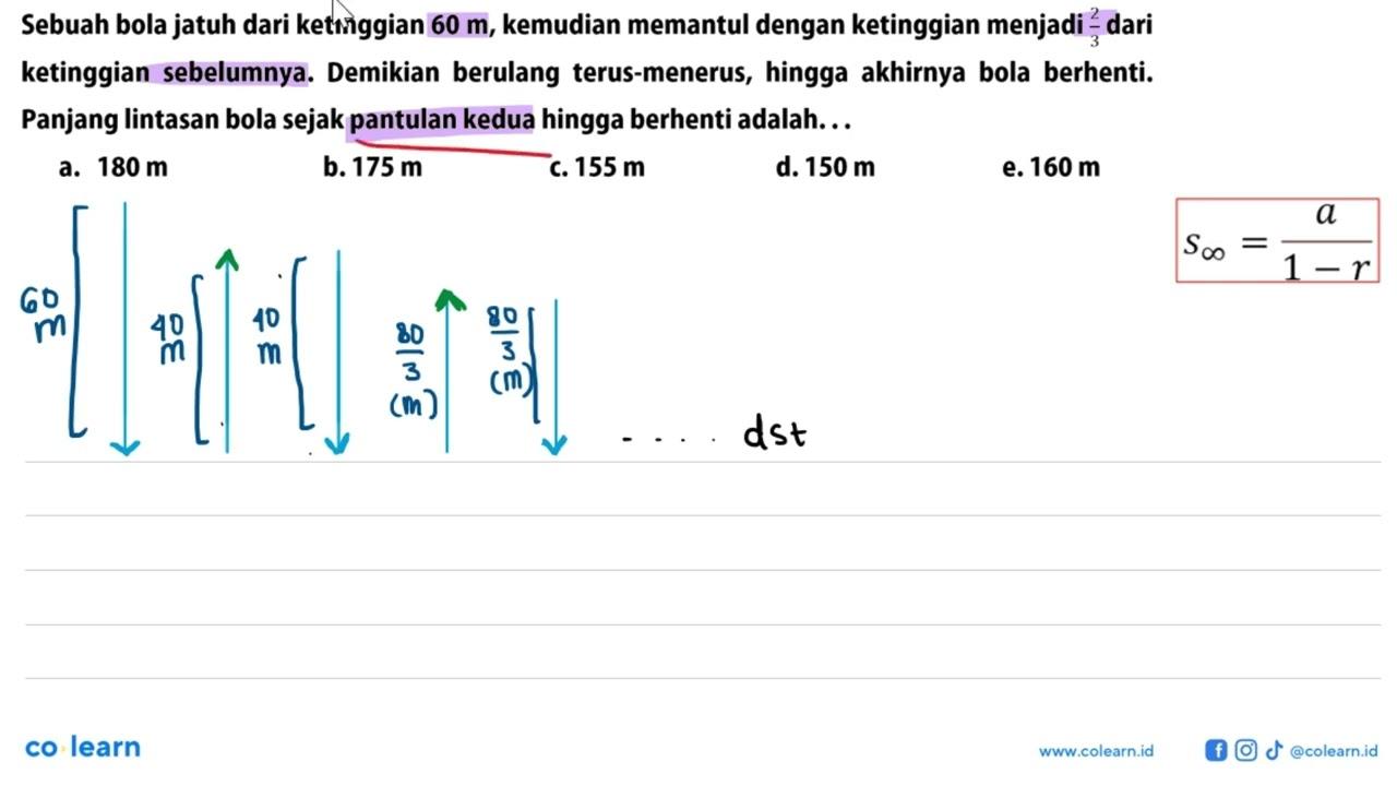 Sebuah bola jatuh dari ketinggian 60 m , kemudian memantul