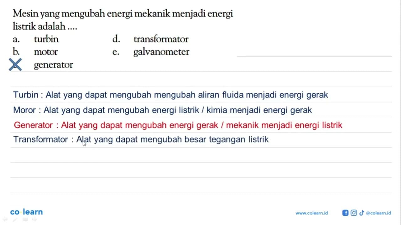 Mesin yang mengubah energi mekanik menjadi energi listrik