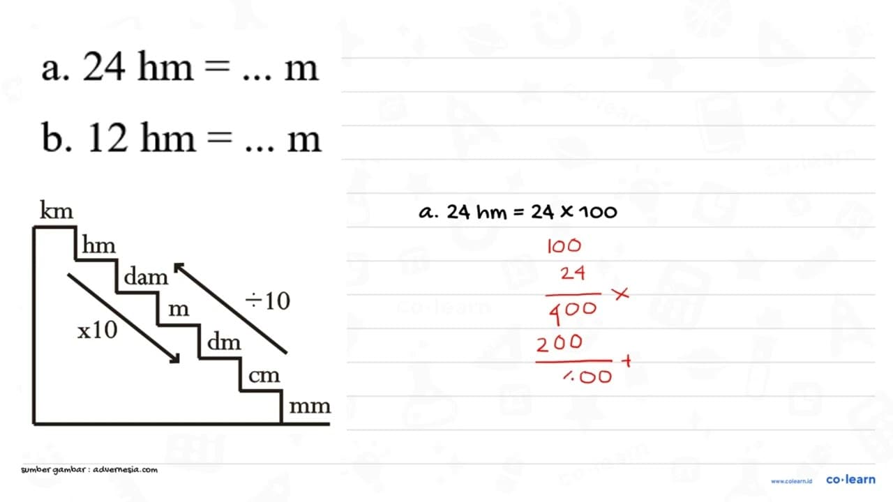 a. 24 hm = ...m b. 12 hm= ... m