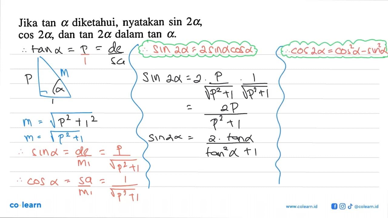 Jika tan a diketahui, nyatakan sin 2a, cos 2a, dan tan 2a